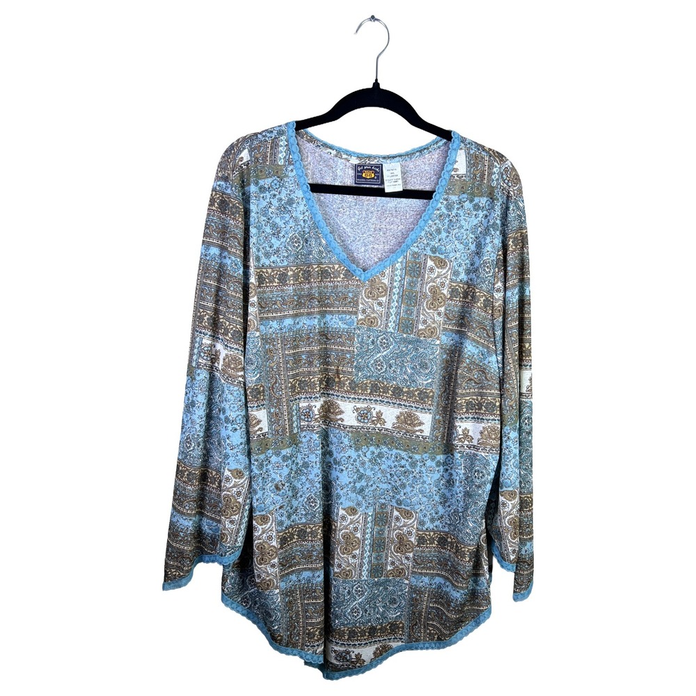 90s Route 66 Paisley Floral Blouse Women 3X Boho